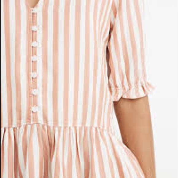 Madewell Courtyard Ruffle-Hem Top Size XXS Striped V-Neck Button Front Blouse - Picture 3 of 7